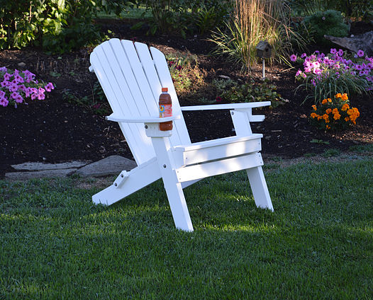 Folding Fanback Adirondack Chair with a bottle in it's cupholder