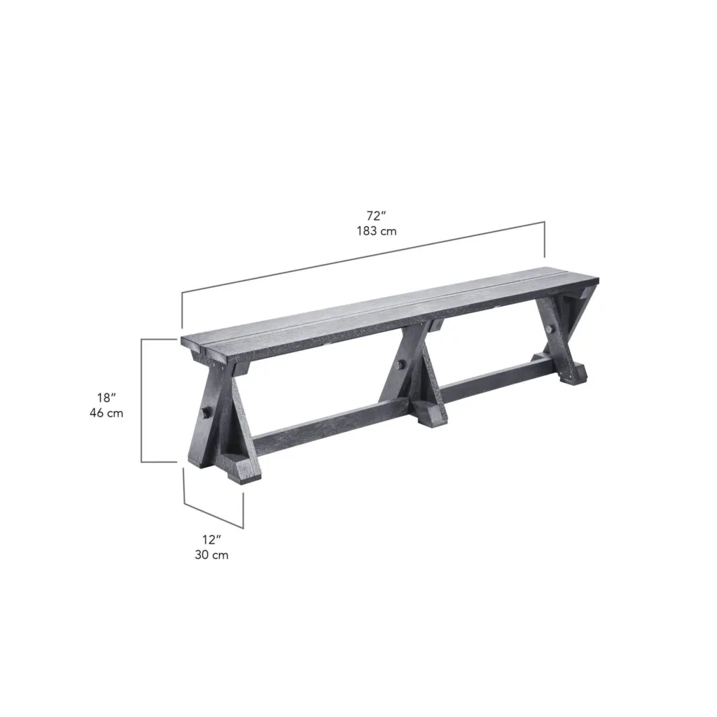 Slate Grey Harvest Dining Bench in Dimensional view