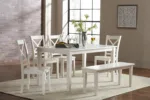 Paperwhite Simplicity Bench next to a dining table in a beautiful dining room