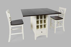 Asbury Park Counter Drop Leaf Table with two X-back chairs facing each other on opposite sides of the table