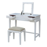 Snow White Vanity Table with Bench with drawers open and mirror up
