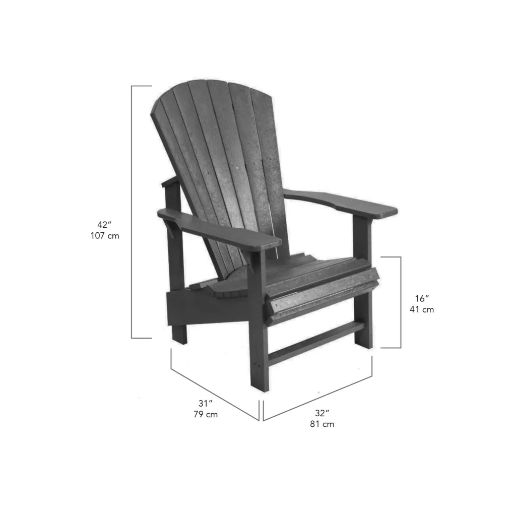 Dimensional view of the Slate Grey Generations Upright Adirondack Chair