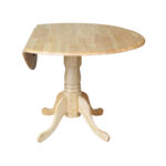 Natural 42' Round Dual Drop Leaf Dining Table with one drop leaf down