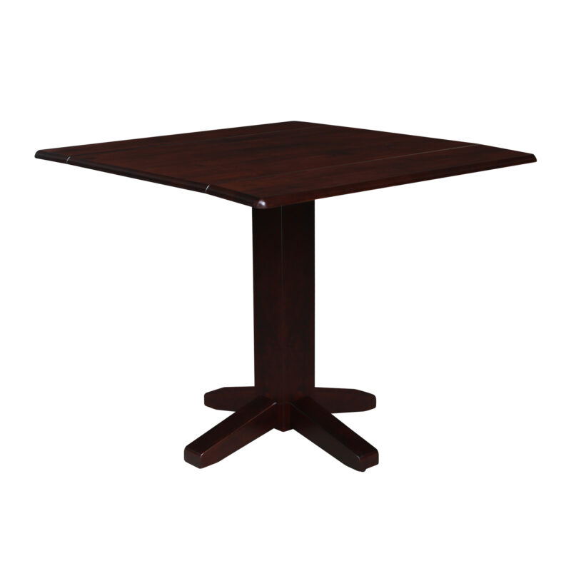 36" Square Dual Drop Leaf dining Table in rich mocha