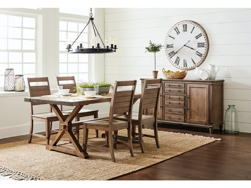 Four Farmhouse Chic Dining Chairs around a table