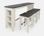 Madison County Barnwood Sofa Console 4 PC. Stool Set in Vintage White